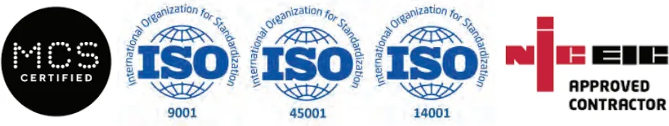 MCS Certified, ISO 9001, ISO 45001, ISO 14001, NICEIC Approved Contractor
